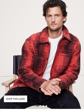 Banana Republic Red Plaid Lightweight Shacket